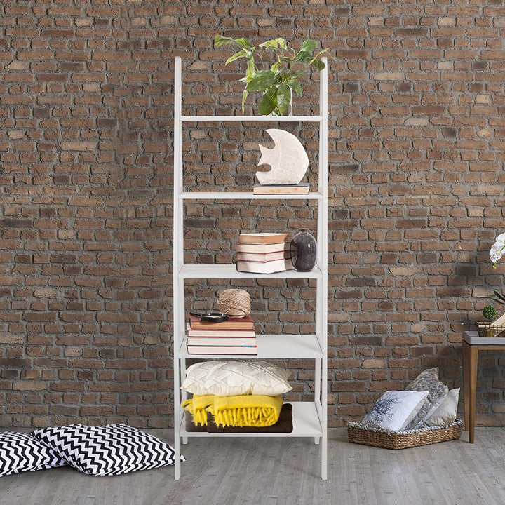 Casual Home 6 Foot 5 Shelf Wood Ladder Storage Bookcase Rack, White (Open Box)