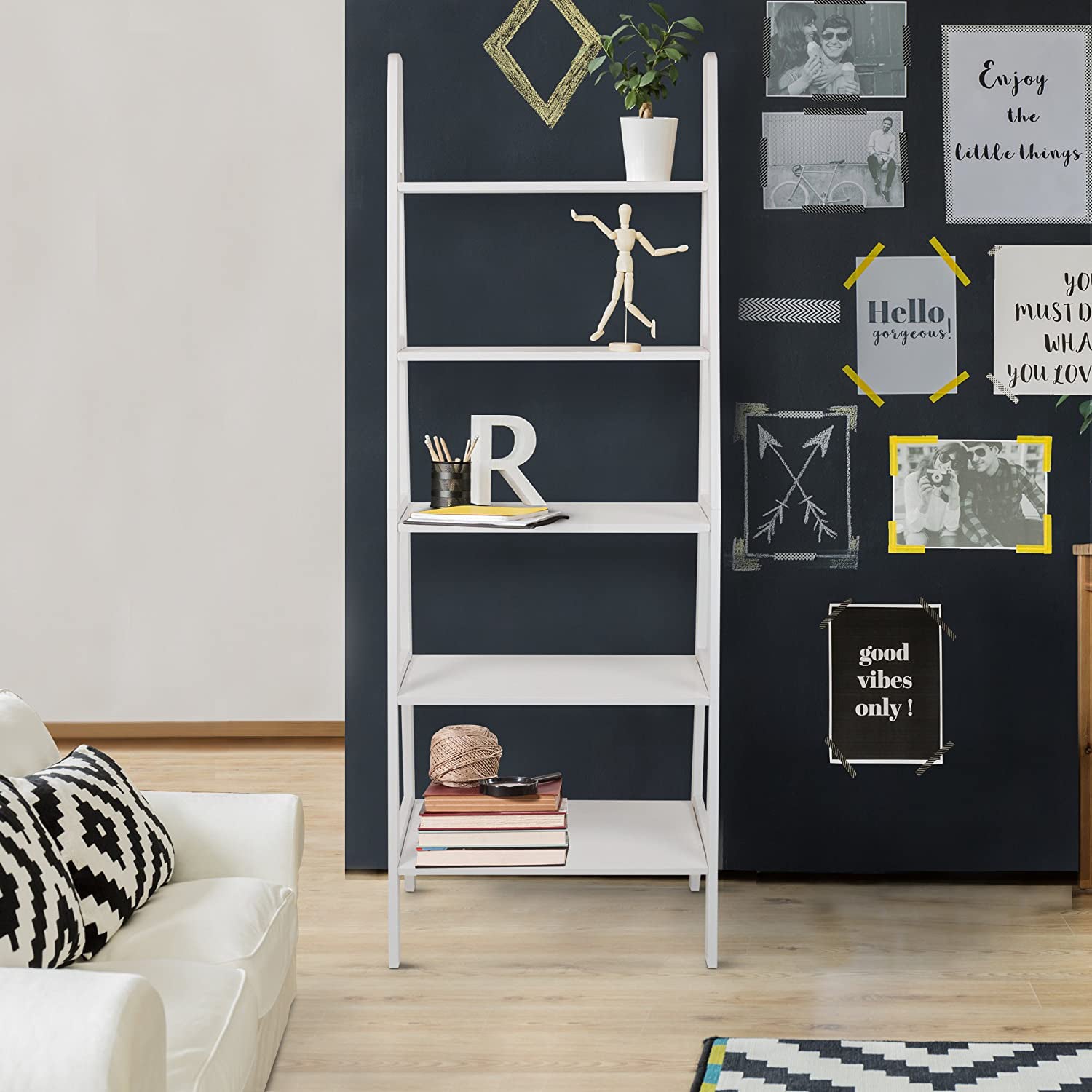 Casual Home 6 Foot 5 Shelf Wood Ladder Storage Organizer Bookcase Rack (Used) - VMInnovations