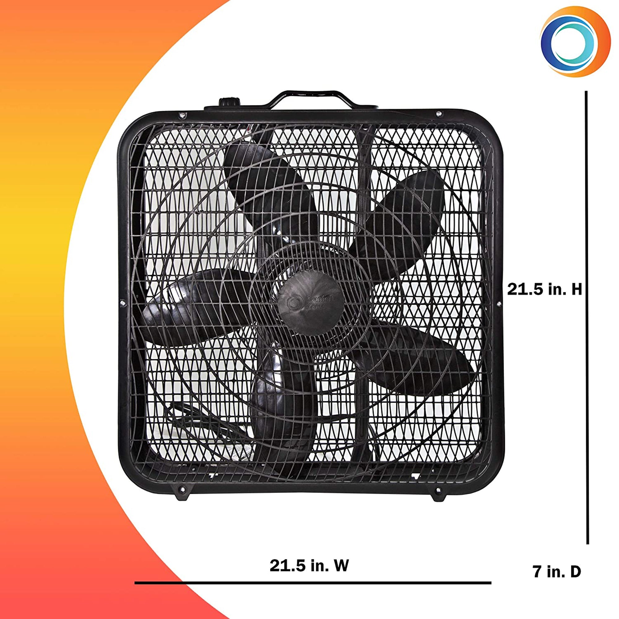 Comfort Zone 3 Speed High Performance Box Fan Air Conditioner 20 Inch (Open Box)