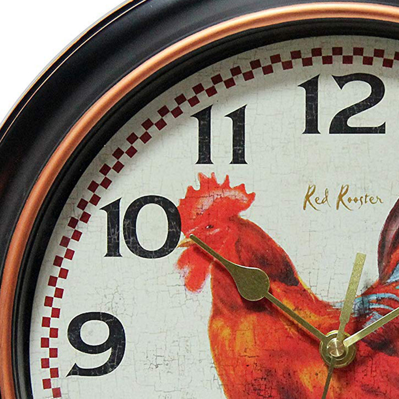 Infinity Instruments 12-Inch Red Rooster Quiet Smooth Sweep No Tick Wall Clock
