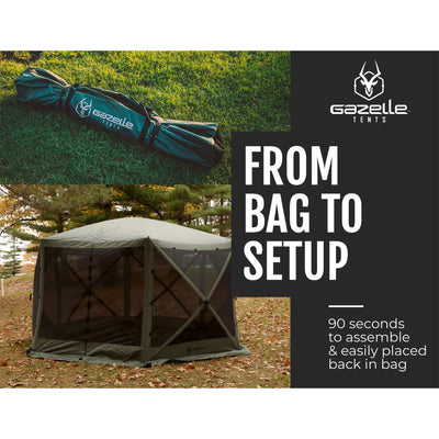 Gazelle GG601GR Pop Up Portable 8 Person Camping Gazebo Day Tent w/ Mesh Windows