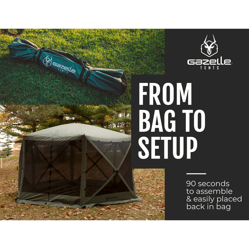 Gazelle GG601GR Pop Up Portable 8 Person Camping Gazebo Day Tent w/ Mesh Windows