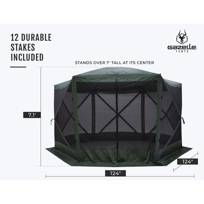 Gazelle Pop Up 8 Person Camping Gazebo Day Tent w/ Mesh Windows (Open Box) - VMInnovations