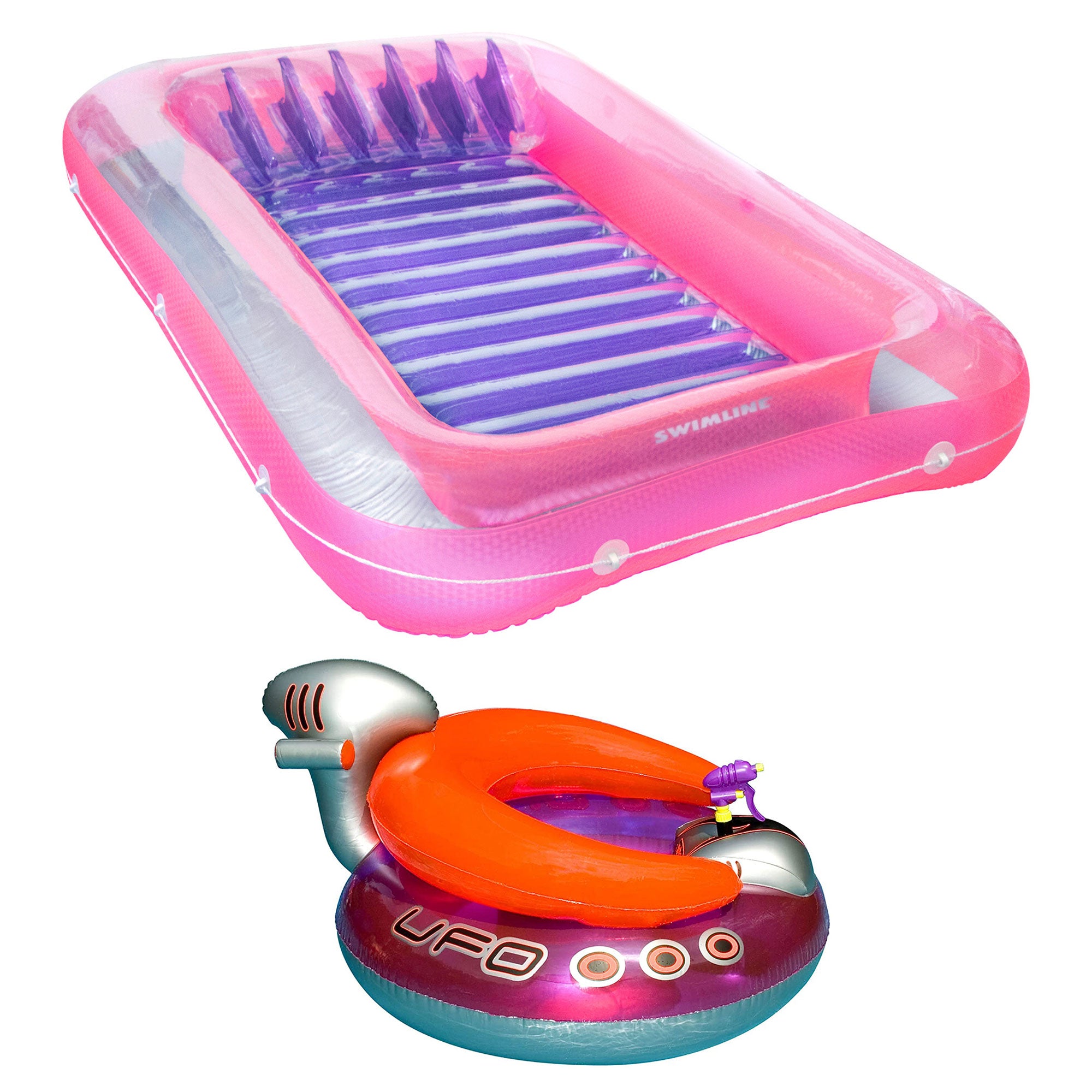 Swimline Inflatable Suntan Lounge Water Raft and UFO Swimming Pool Chair Float