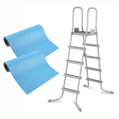 Bestway 52 In SteelPool Ladder w/ No-Slip 9x36-Inch Vinyl Pool Ladder Mats, 2