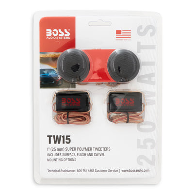 BOSS TW15B 250W 1 Inch Micro Dome Car Audio Tweeters Black + External Crossovers