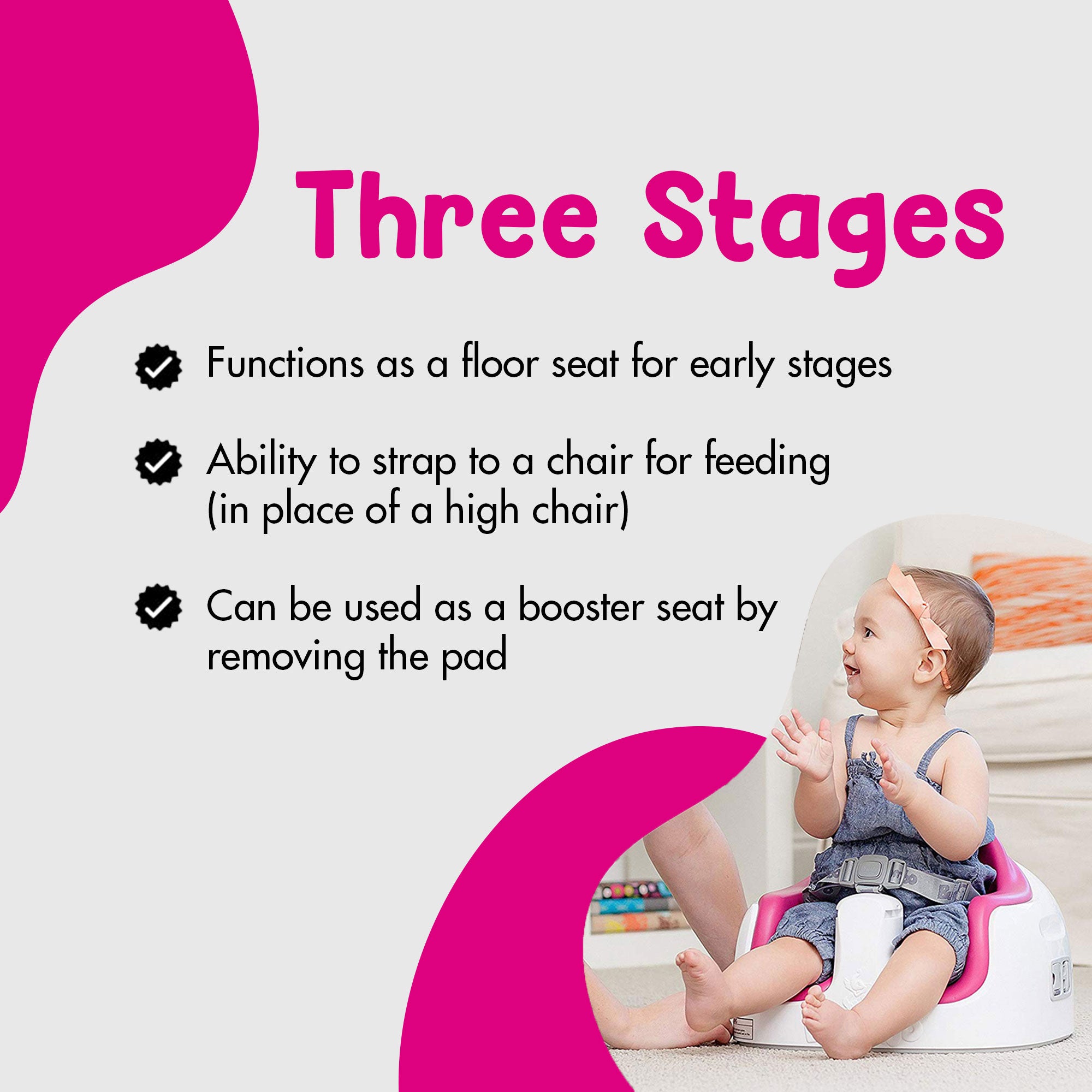 Bumbo Baby Toddler Adjustable 3-in-1 Multi Seat High Chair, Cradle Pink (2 Pack) - VMInnovations