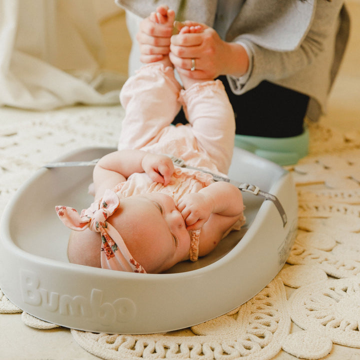 Bumbo Diaper Changing Pad, Ergonomic Baby Changing Mat with Safety Belt, Gray