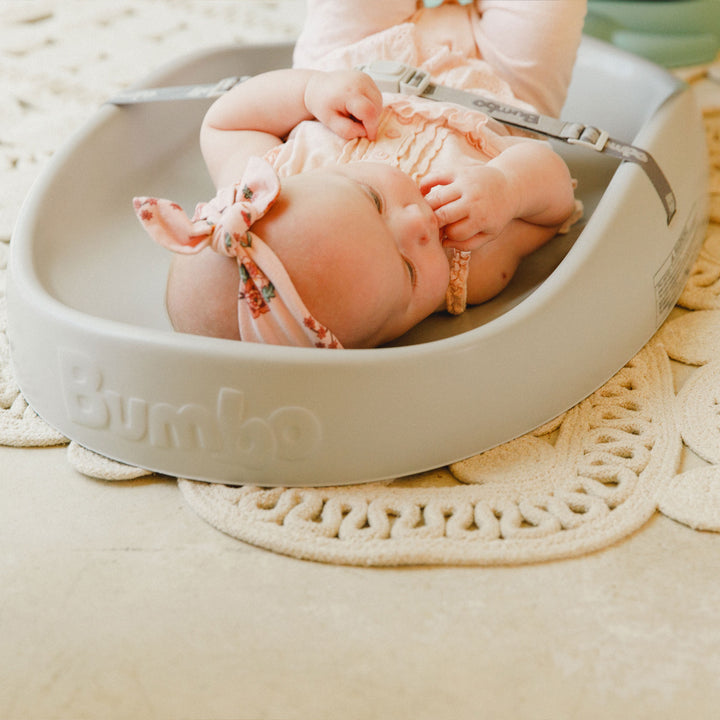 Bumbo Diaper Changing Pad, Ergonomic Baby Changing Mat with Safety Belt, Gray