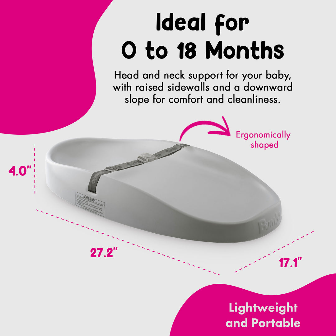 Bumbo Diaper Changing Pad, Ergonomic Baby Changing Mat with Safety Belt, Gray