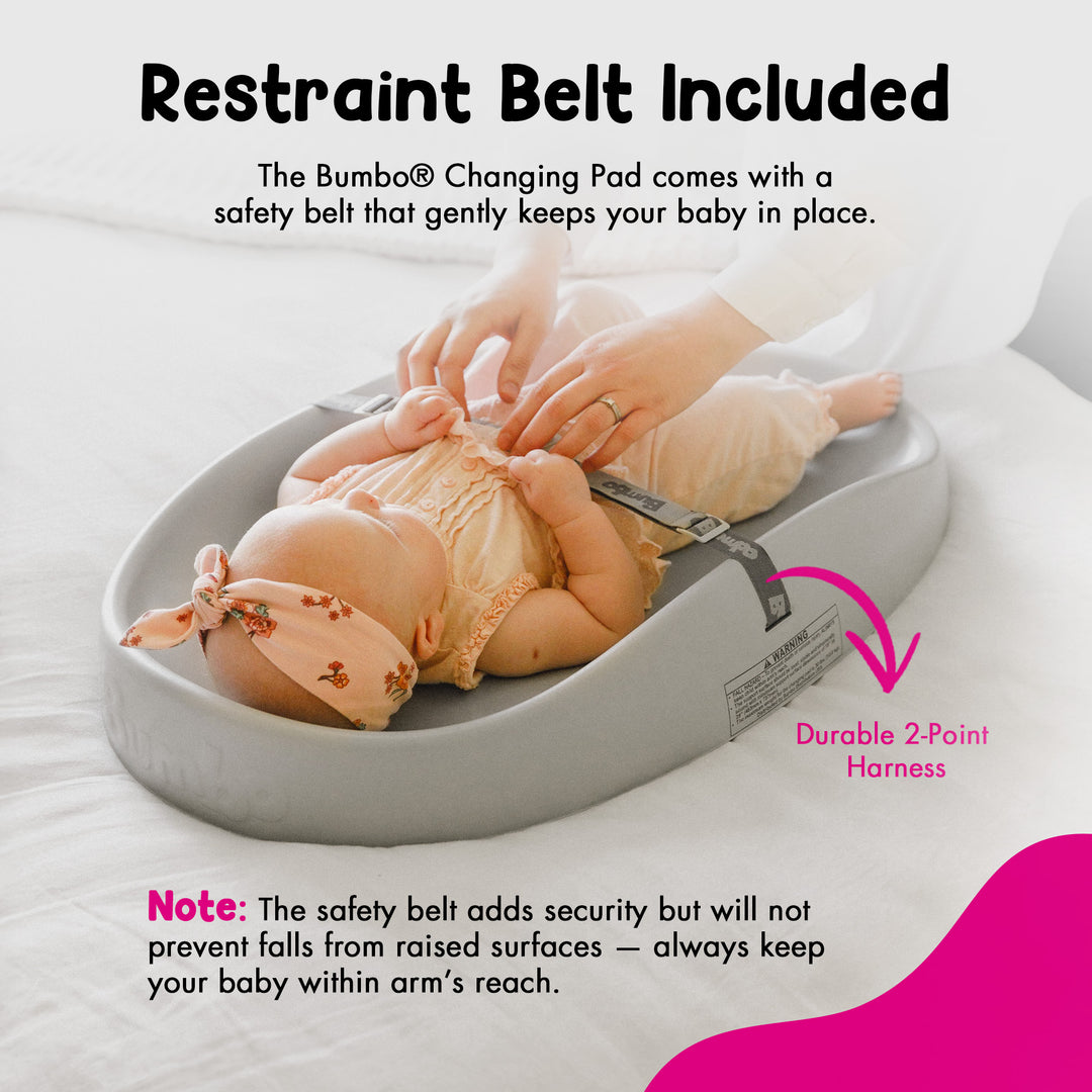 Bumbo Diaper Changing Pad, Ergonomic Baby Changing Mat with Safety Belt, Gray