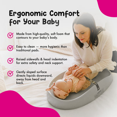 Bumbo Diaper Changing Pad, Ergonomic Baby Changing Mat with Safety Belt, Gray - VMInnovations