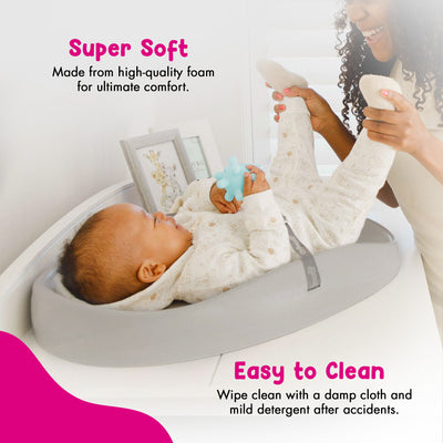 Bumbo Diaper Changing Pad, Ergonomic Baby Changing Mat with Safety Belt, Gray - VMInnovations