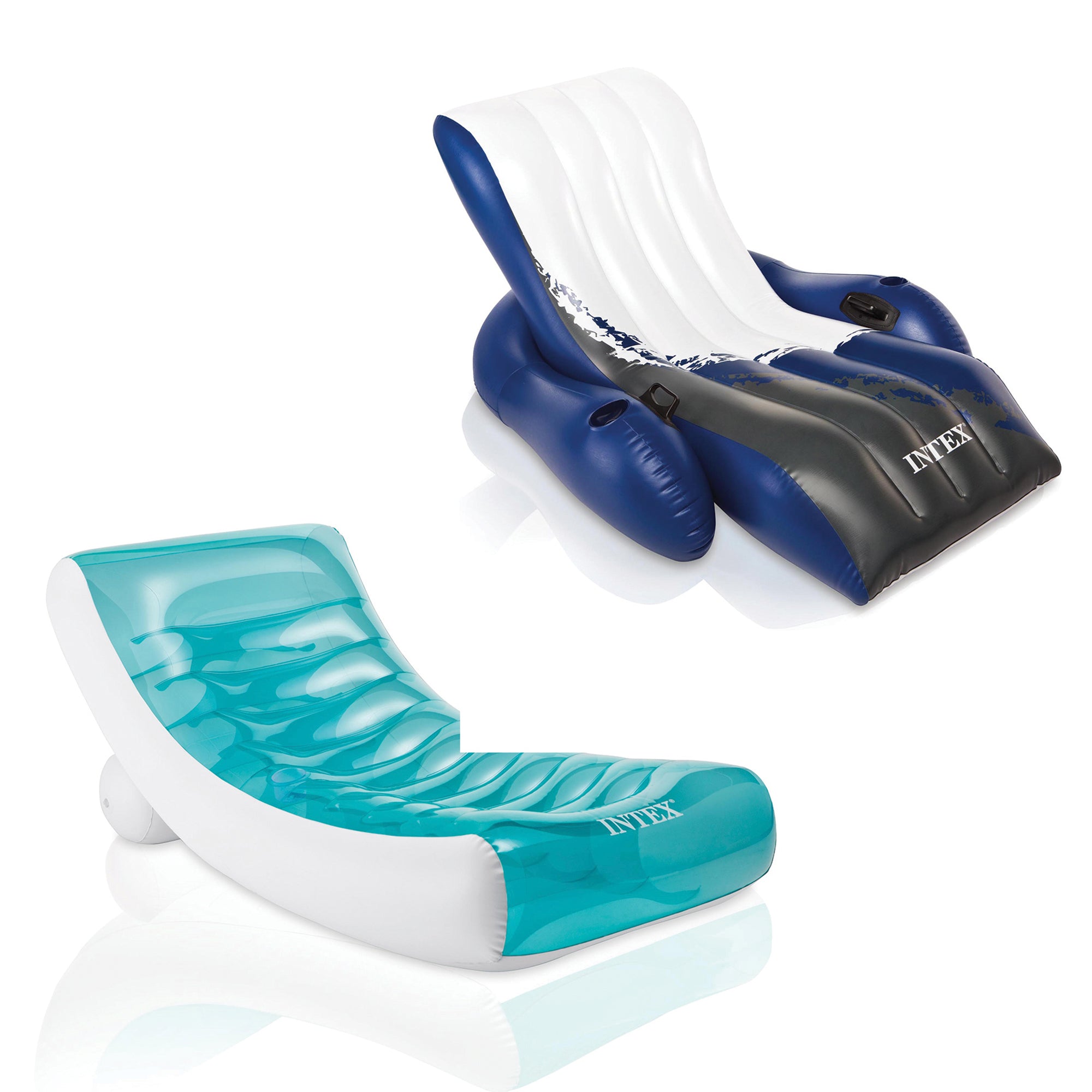 Inflatable Lounge Pool Chair Bundled w/ Inflatable Pool Recliner Lounger Chair