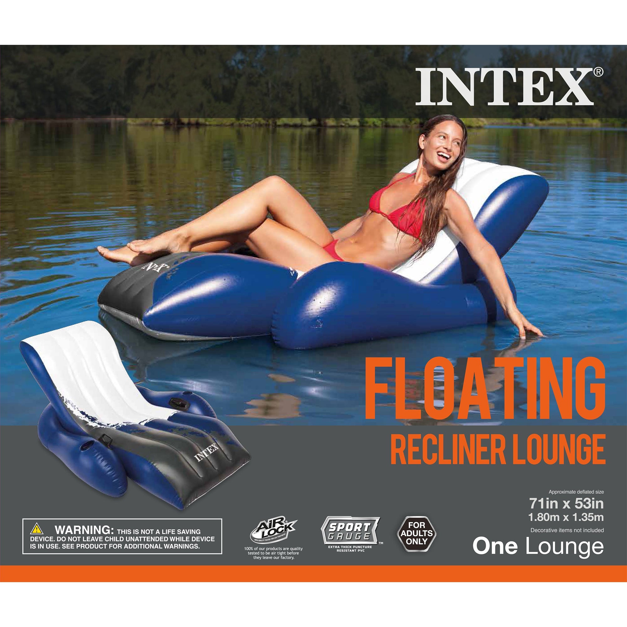 Inflatable Lounge Pool Chair Bundled w/ Inflatable Pool Recliner Lounger Chair