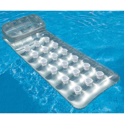 Inflatable Lounge Pool Floating Raft Bundled w/ 18-Pocket French Mattress Float