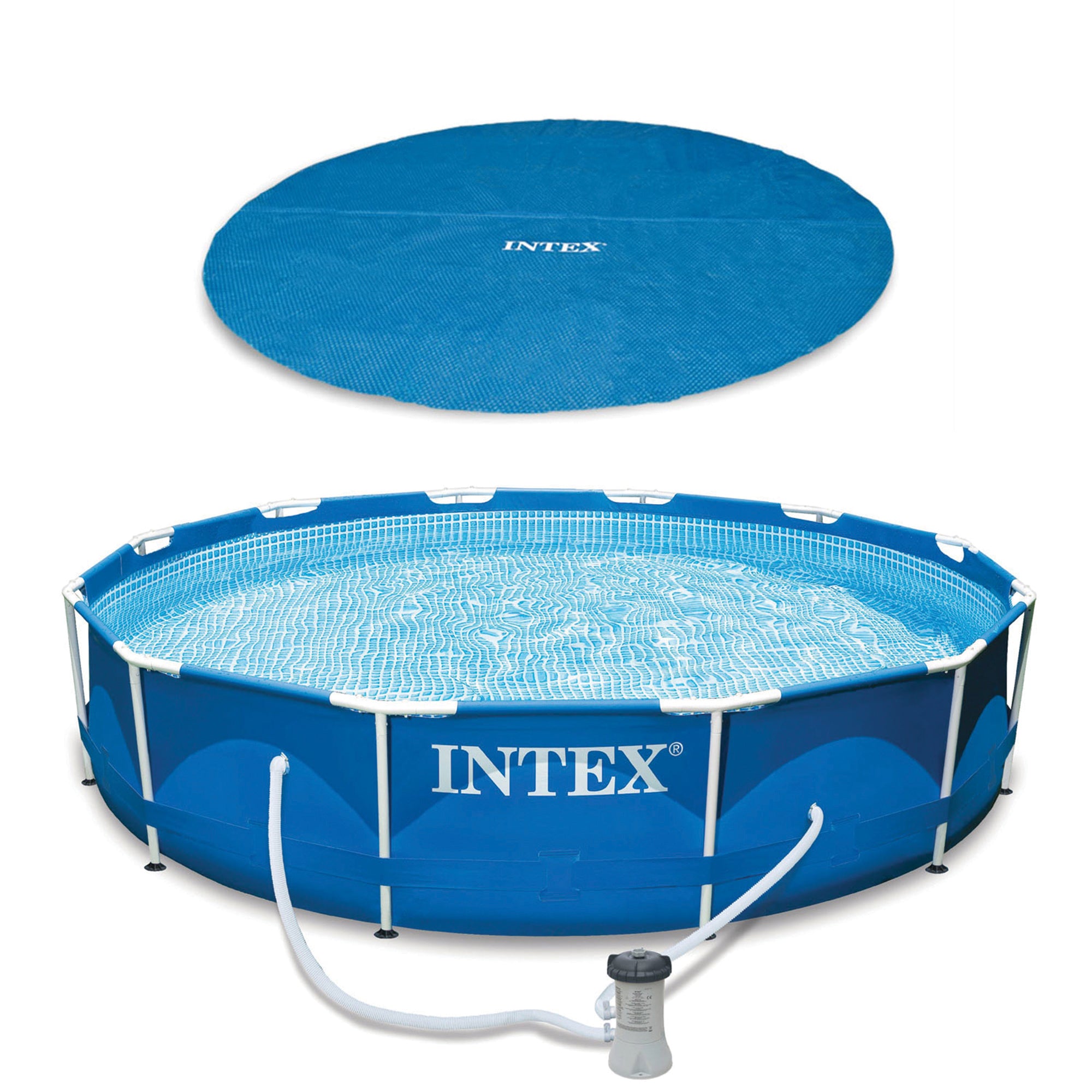 Intex Swimming Pool Solar Tarp Bundled w/ Metal Frame Above Ground Swimming Pool