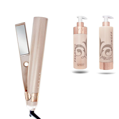TYME Iron Pro 2-in-1 Hair Straightener with Pregame Hair Shampoo and Conditioner