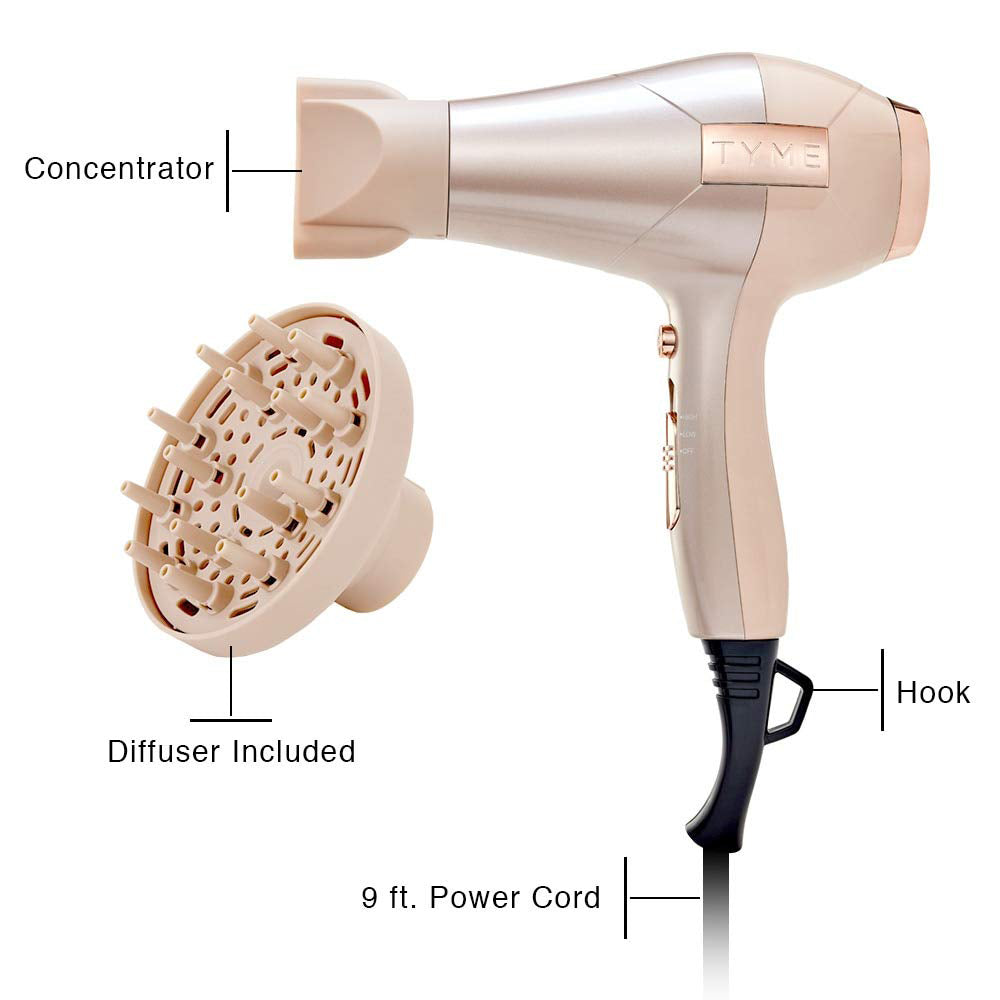 TYME Blowtyme Ionic and Ceramic Pro Lightweight Hair Blow Dryer, Rose Gold(Used)