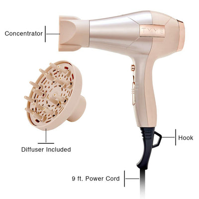 TYME Blowtyme Ionic and Ceramic Pro Lightweight Hair Blow Dryer, Rose Gold(Used)