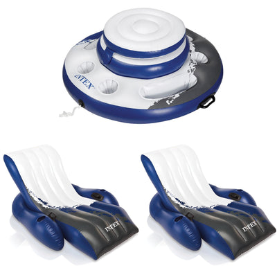 Inflatable Floating Cooler Bundled w/ Inflatable Recliner Lounger Chair (2 Pack)