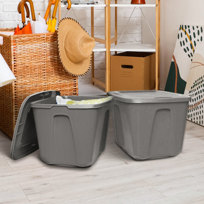 Homz 18-Gallon Stackable Plastic Storage Tote Box Container w/ Snap-On Lid, Grey