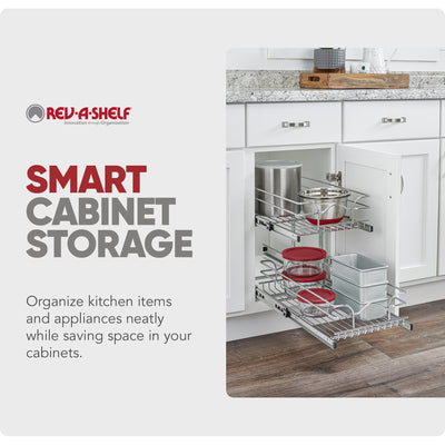 Rev-A-Shelf Pullout 2-Tier Basket Organizer for Kitchen or Vanity Cabinets, 9 x 18 In, 5WB2-0918CR-1 - VMInnovations