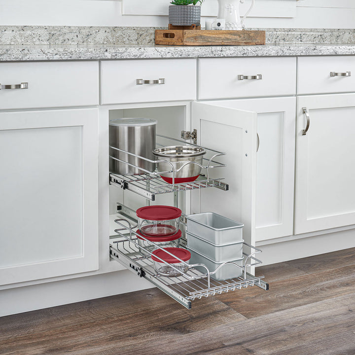 Rev-A-Shelf Pullout 2-Tier Basket Organizer for Kitchen or Vanity Cabinets, 9 x 18 In, 5WB2-0918CR-1