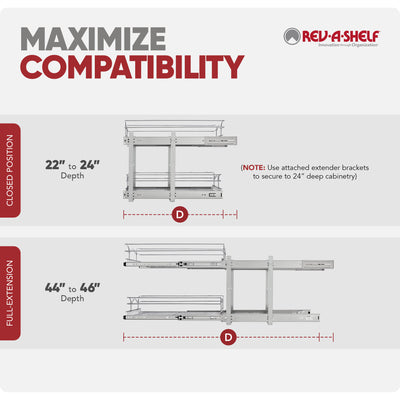 Rev-A-Shelf Pullout 2-Tier Basket Organizer for Kitchen or Vanity Cabinets, 9 x 22 In, 5WB2-0922CR-1 - VMInnovations