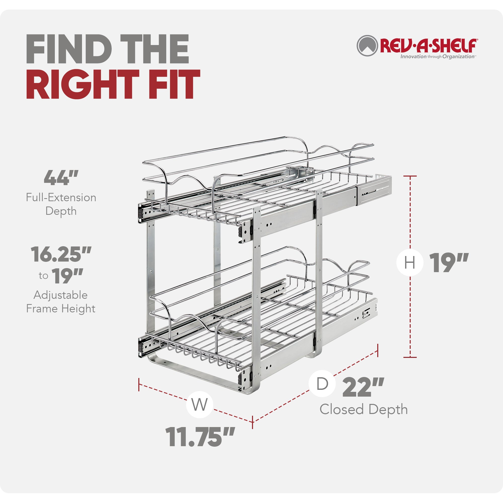 Rev-A-Shelf 5WB2-1222CR-1 12"x22" 2-Tier Cabinet Storage Wire Basket (Open Box)