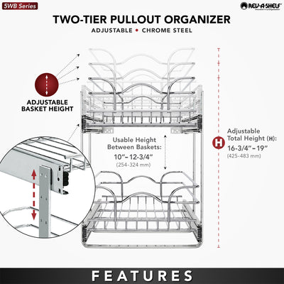 Rev-A-Shelf 5WB2-1222CR-1 12"x22" 2-Tier Cabinet Storage Basket, Chrome (Used)