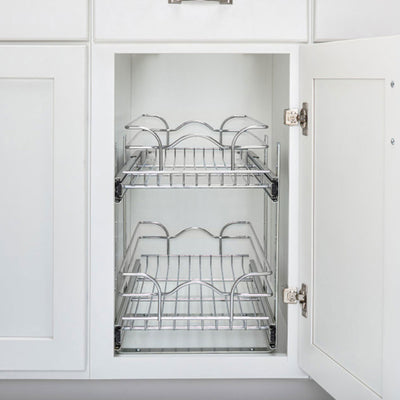 Rev-A-Shelf 15"x22" 2-Tier Pull Out Wire Basket, Chrome (Open Box) (2 Pack)