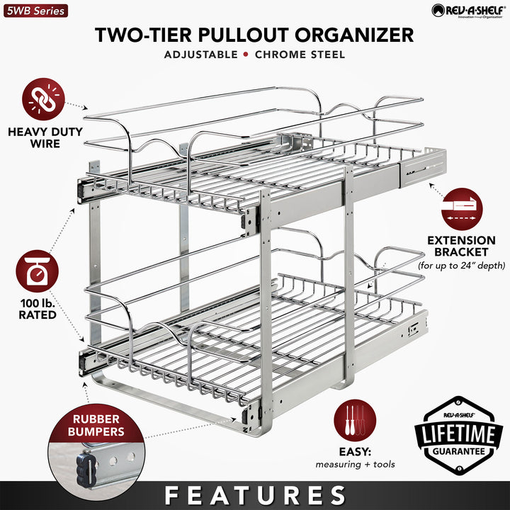 Rev-A-Shelf Kitchen Cabinet Pullout Shelf Organizer, 15 x 22 In, 5WB2-1522CR-1