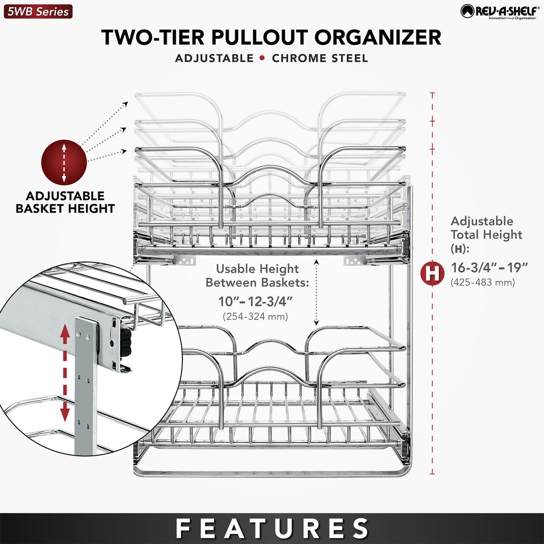 Rev-A-Shelf Kitchen Cabinet Pullout Shelf Organizer, 15 x 22 In, 5WB2-1522CR-1