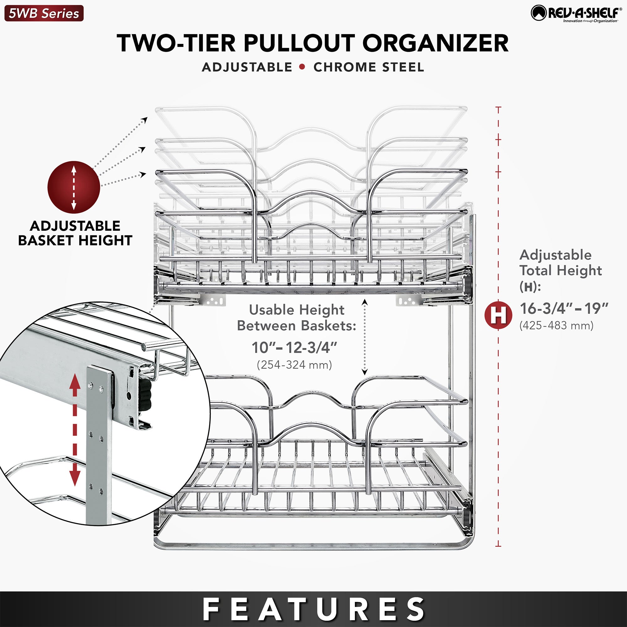 Rev-A-Shelf 15"x22" 2-Tier Pull Out Wire Basket, Chrome (Open Box) (3 Pack)