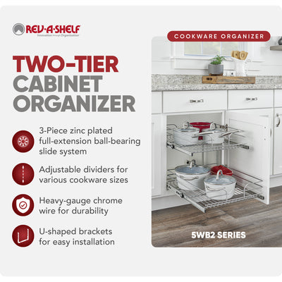 Rev-A-Shelf Pullout 2-Tier Basket Organizer for Kitchen or Vanity Cabinets, 18 x 22 In, 5WB2-1822CR-1