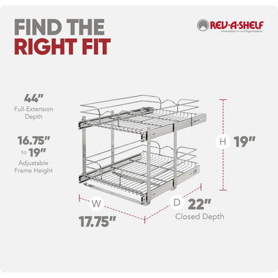 Rev-A-Shelf Pullout 2-Tier Basket Organizer for Kitchen or Vanity Cabinets, 18 x 22 In, 5WB2-1822CR-1