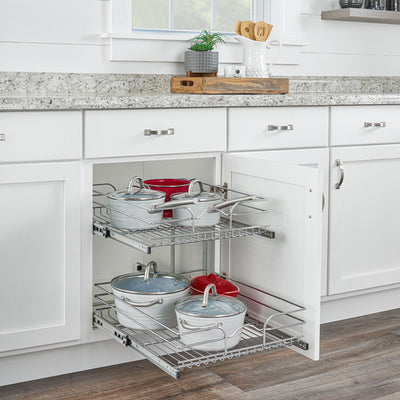 Rev-A-Shelf Pullout 2-Tier Basket Organizer for Kitchen or Vanity Cabinets, 18 x 22 In, 5WB2-1822CR-1