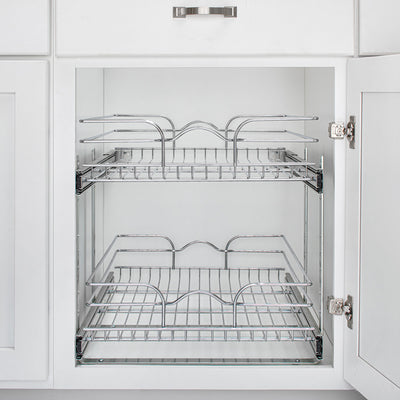 Rev-A-Shelf Pullout 2-Tier Basket Organizer for Kitchen or Vanity Cabinets, 18 x 22 In, 5WB2-1822CR-1
