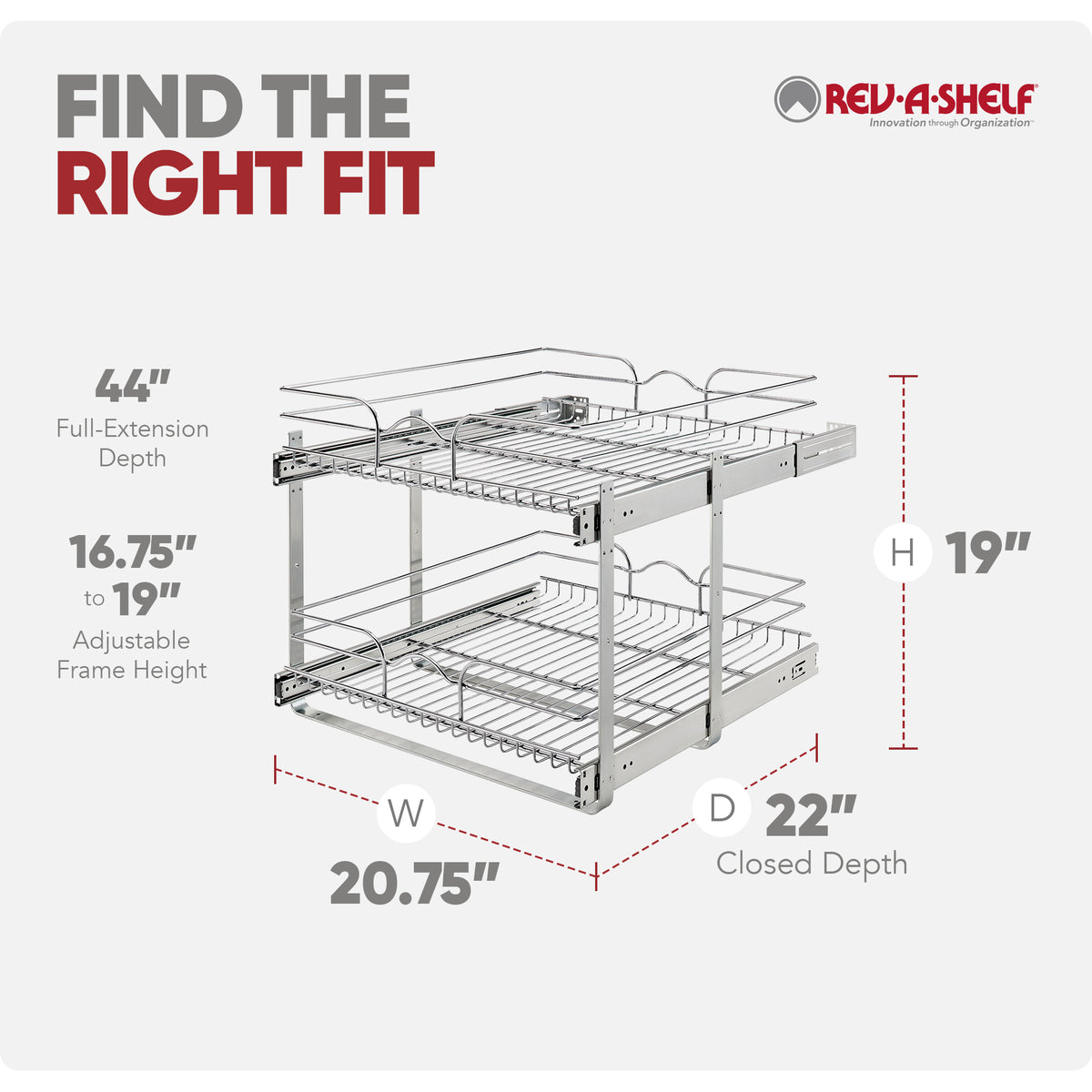 Rev-A-Shelf 5WB2-2122CR-1 21"x22" 2-Tier Pull Out Wire Baskets, Chrome (Used)