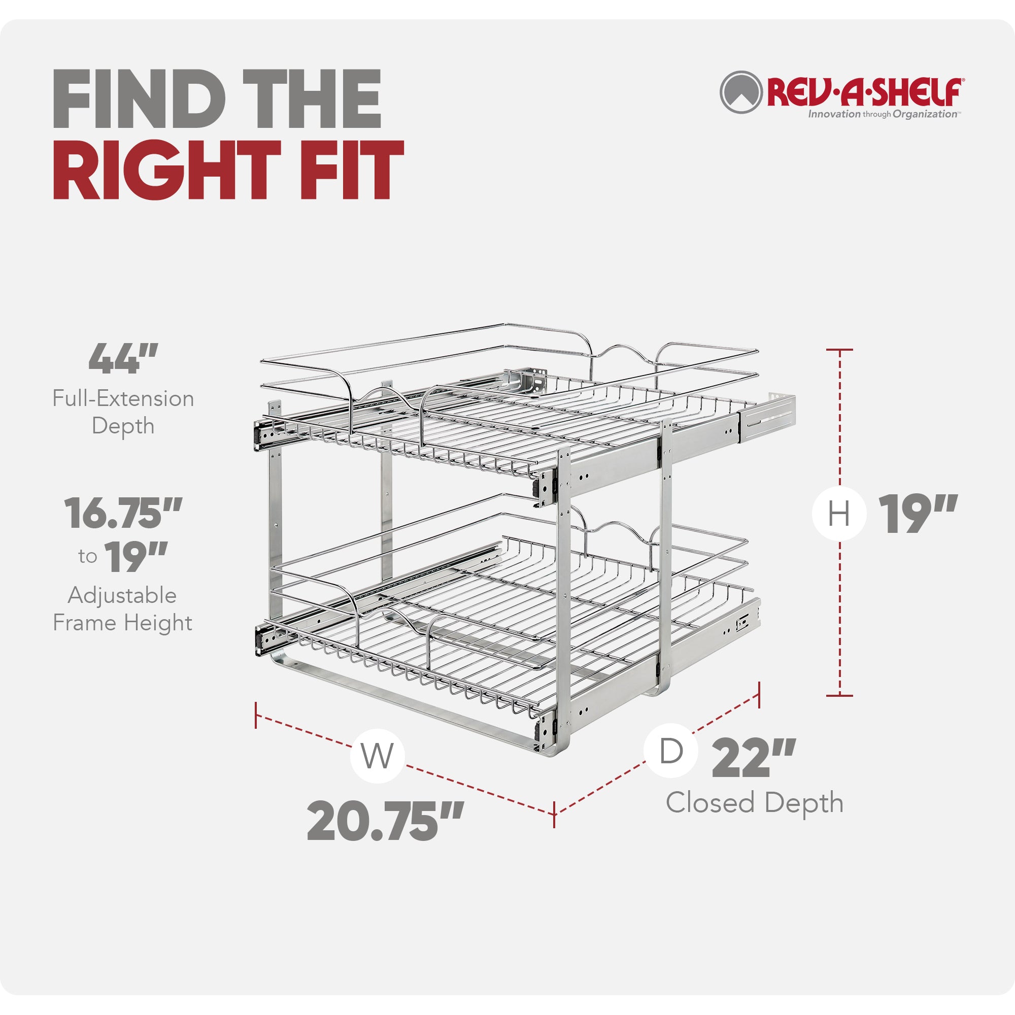 Rev-A-Shelf 5WB2-2122CR-1 21"x22" 2-Tier Pull Out Wire Baskets, Chrome (Used)
