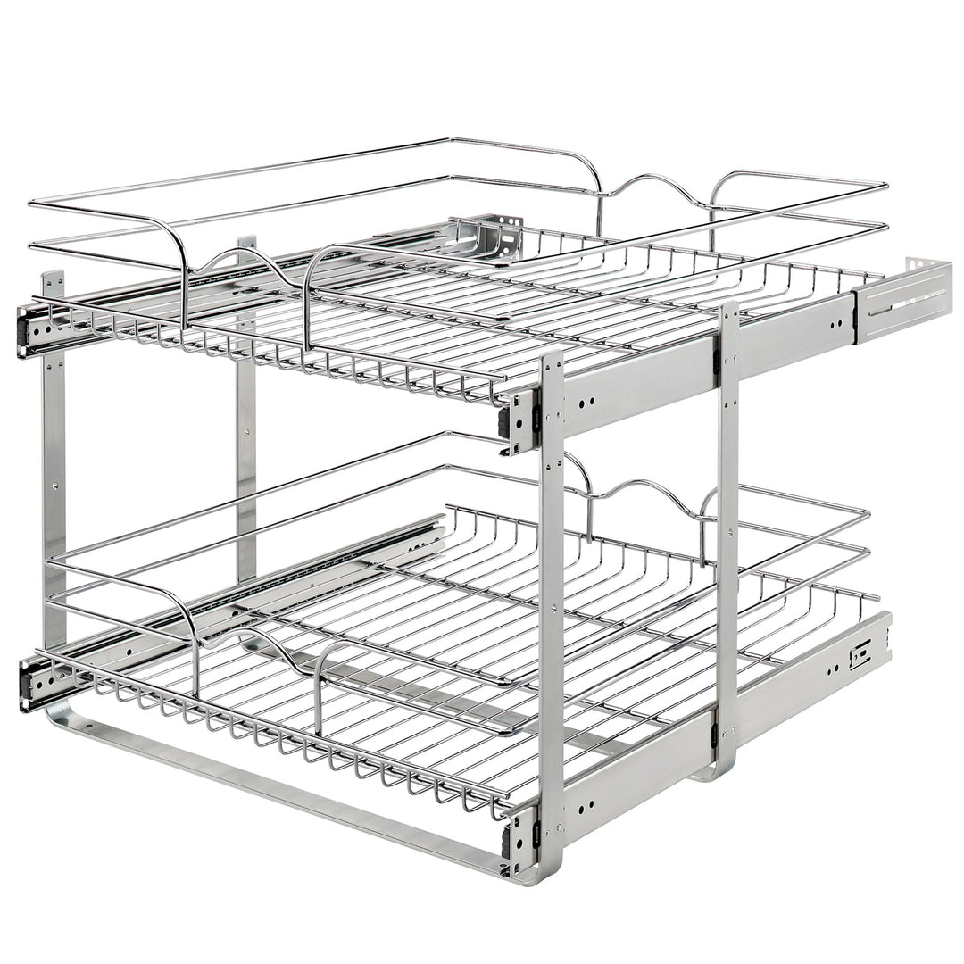 Rev-A-Shelf Pullout 2-Tier Basket Organizer for Kitchen or Vanity Cabinets, 21 x 22 In, 5WB2-2122CR-1