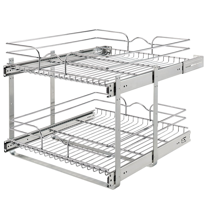 Rev-A-Shelf 21"x22" Chrome 2-Tier Pull Out Wire Baskets (Open Box) (3 Pack)