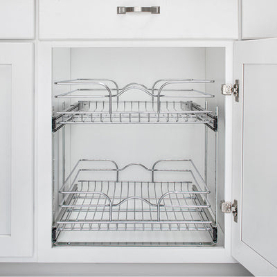 Rev-A-Shelf Pullout 2-Tier Basket Organizer for Kitchen or Vanity Cabinets, 21 x 22 In, 5WB2-2122CR-1