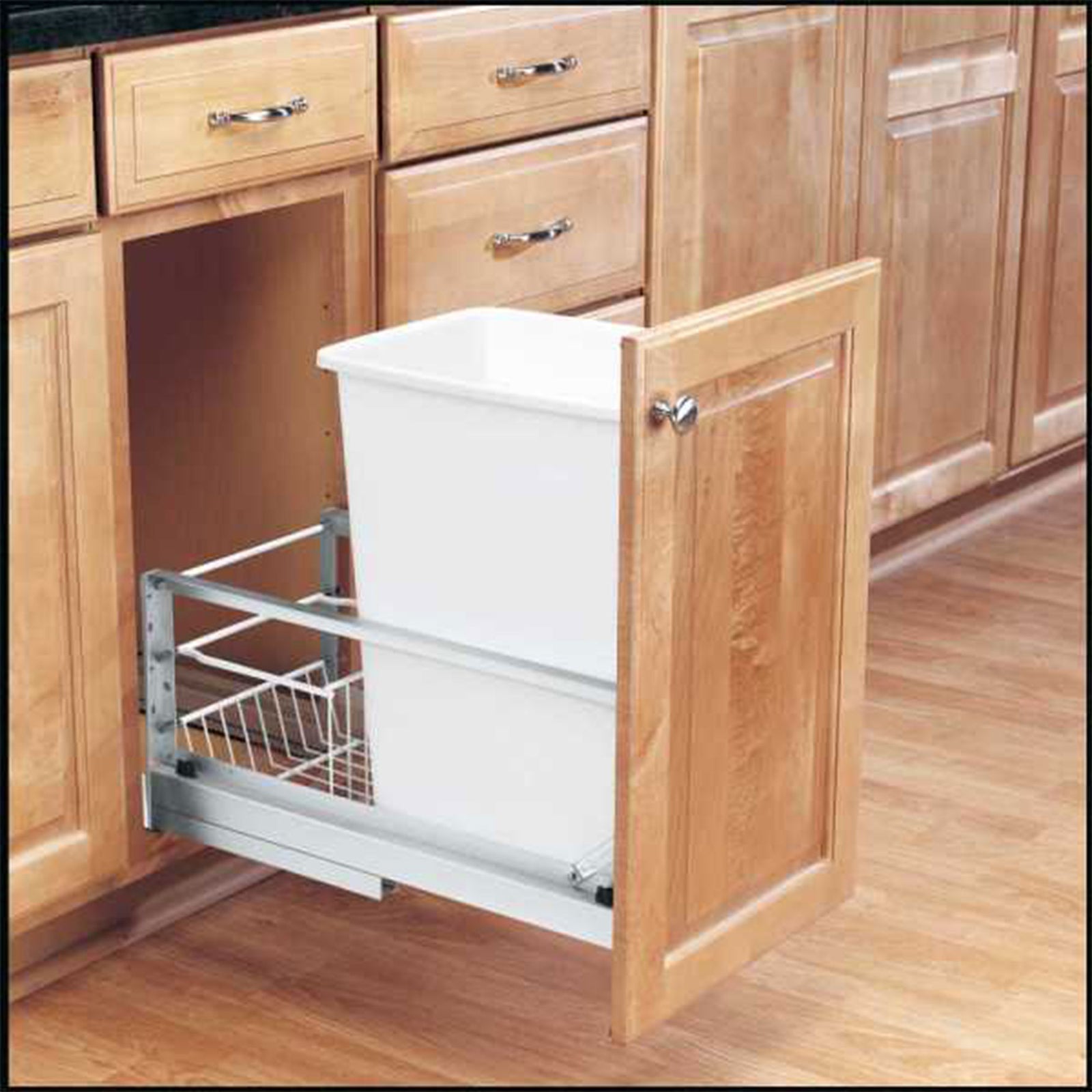 Rev-A-Shelf Single Pullout 35 qt. Kitchen Trash Can with Soft-Close, 5349-15DM-1 - VMInnovations