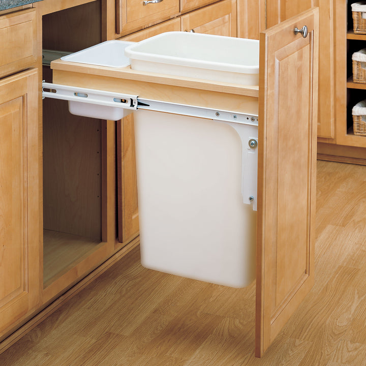 Rev-A-Shelf Single Pullout Top Mount Trash Can 50 qt., White, 4WCTM-1550DM-1
