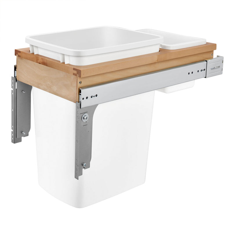 Rev-A-Shelf Single Pull Out Top Mount Trash Can 35 Quart, White, 4WCTM-12DM1