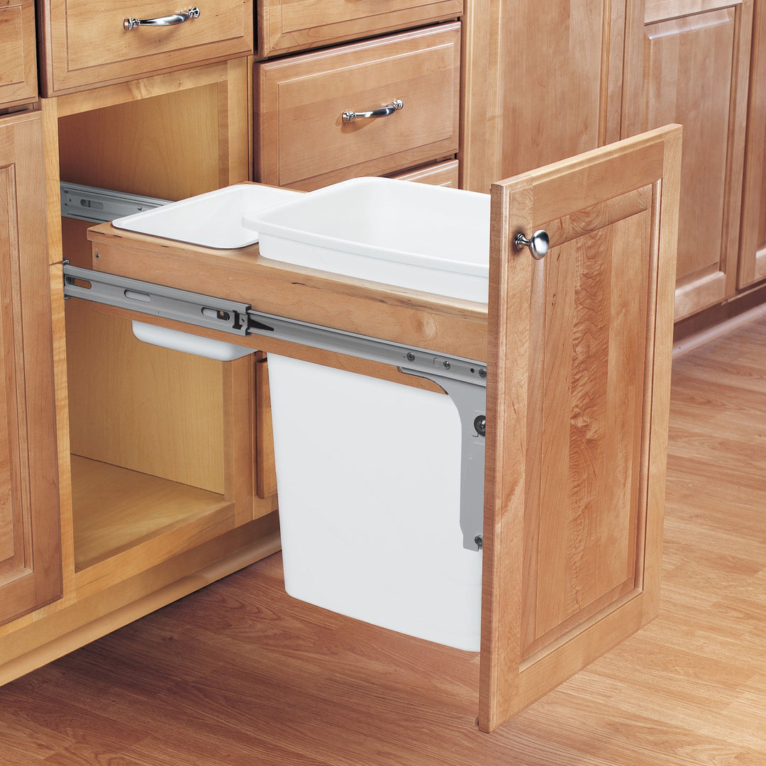 Rev-A-Shelf Single Pullout Top Mount Trash Can 35 qt., White, 4WCTM-12DM1