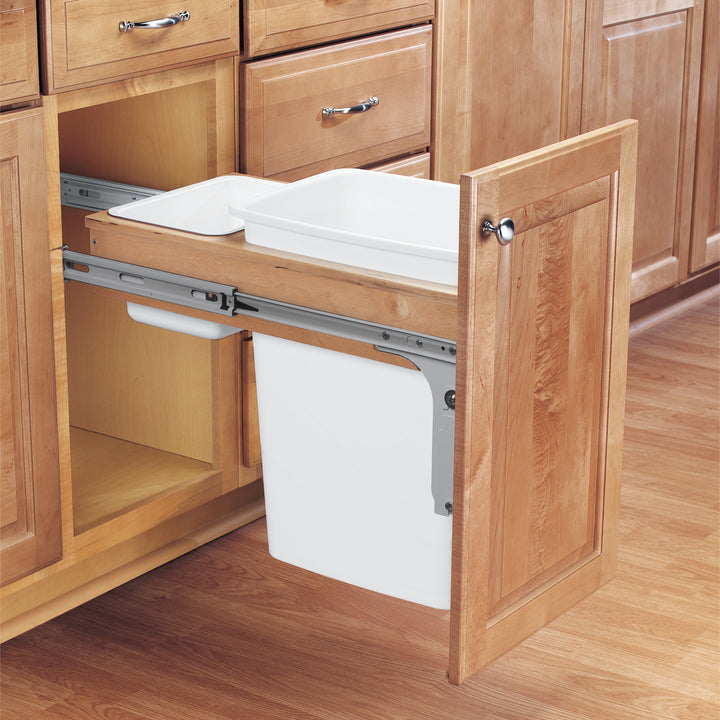 Rev-A-Shelf Single Pullout Top Mount Trash Can 35 qt., White, 4WCTM-12DM1-175