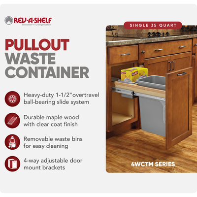 Rev-A-Shelf Pullout Top Mount Trash Can w/ Soft-close, 35 qt., 4WCTM-12BBSCDM1 - VMInnovations